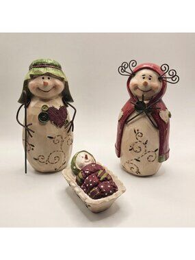 Snowman 6" Nativity Mary Joseph Baby Christmas Figurines Holiday Decor Ceramic S